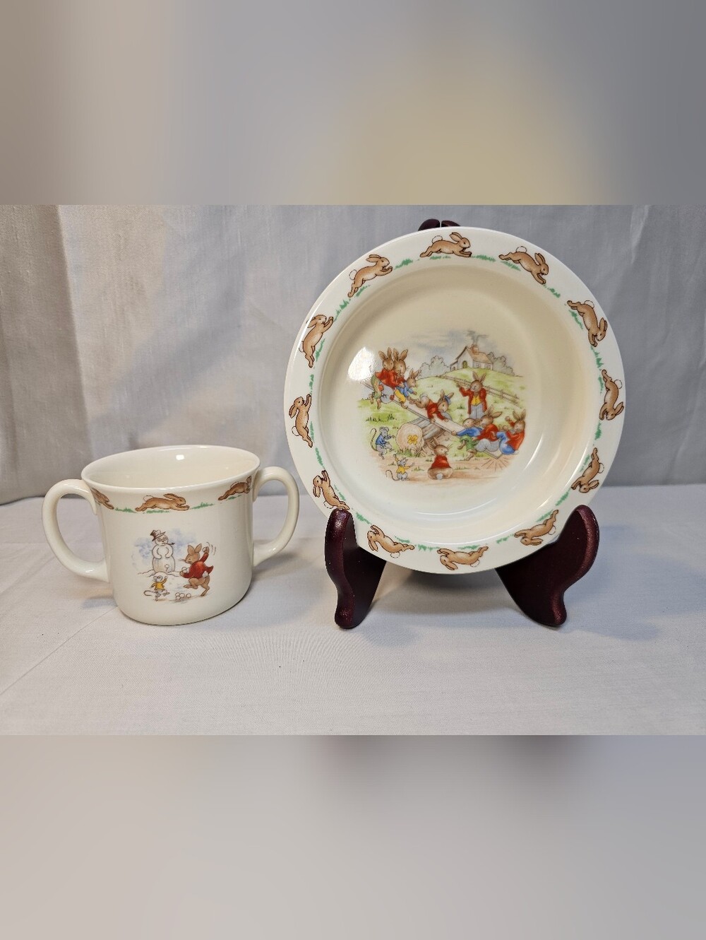 1936 Royal Doulton Children's Bunnykins Story Ceramic Plate and Mug Set